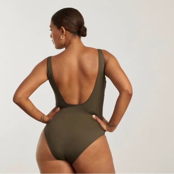 Everlane Square Neck One-Piece Olive Bathing Swimsuit size XL Beech - Picture 3 of 8